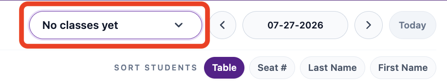 ClassSeats class selector showing No classes yet.