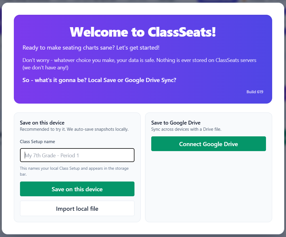 First-run welcome screen