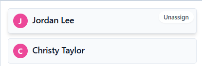 Student card with Unassign button on hover