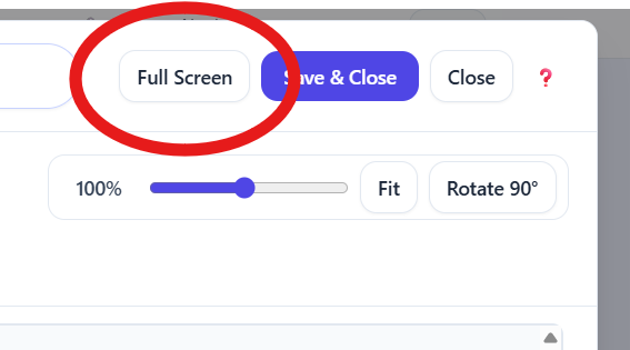 Seating chart modal with Full Screen button highlighted