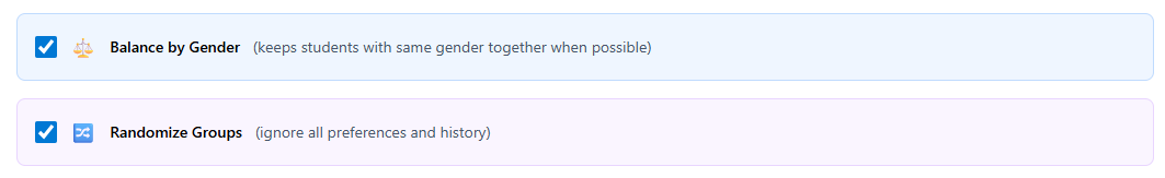 Groups tab with Randomize Groups checked