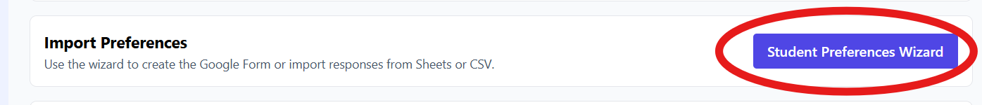 Student Preferences Wizard button