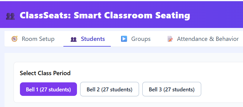 Students tab with class period selector