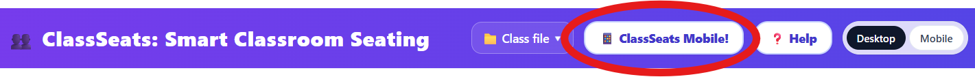 ClassSeats header showing the ClassSeats Mobile button