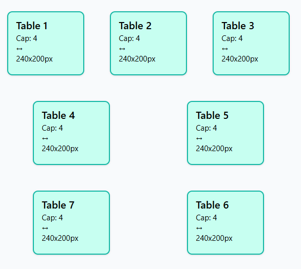 Arrangement editor with tables positioned in the room