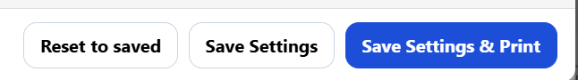 Print Layout Editor footer buttons for saving settings and printing