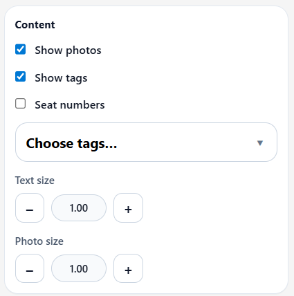 Content options list in the Print Layout Editor