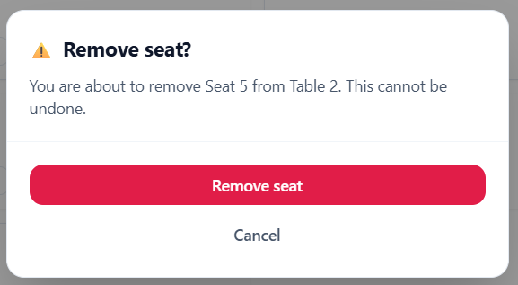 Confirmation prompt for removing a seat
