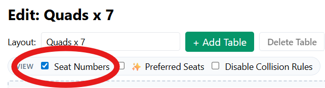 Seat Numbers controls inside Edit Layout