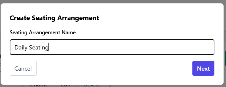Seating arrangement wizard name step