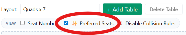 Editor toolbar with Preferred Seats checked in the VIEW row