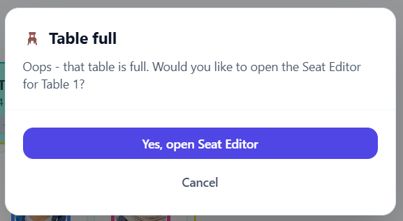 Table full message when no open seats are available