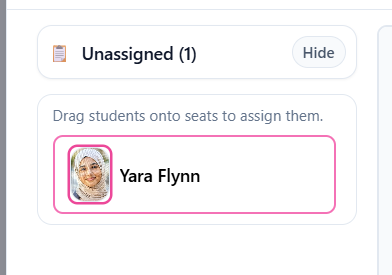 Unassigned students panel showing a student card