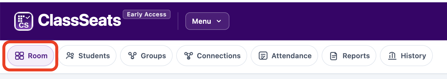 ClassSeats navigation with the Room tab highlighted