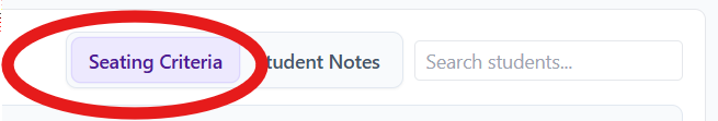 Students page with Seating Criteria mode selected